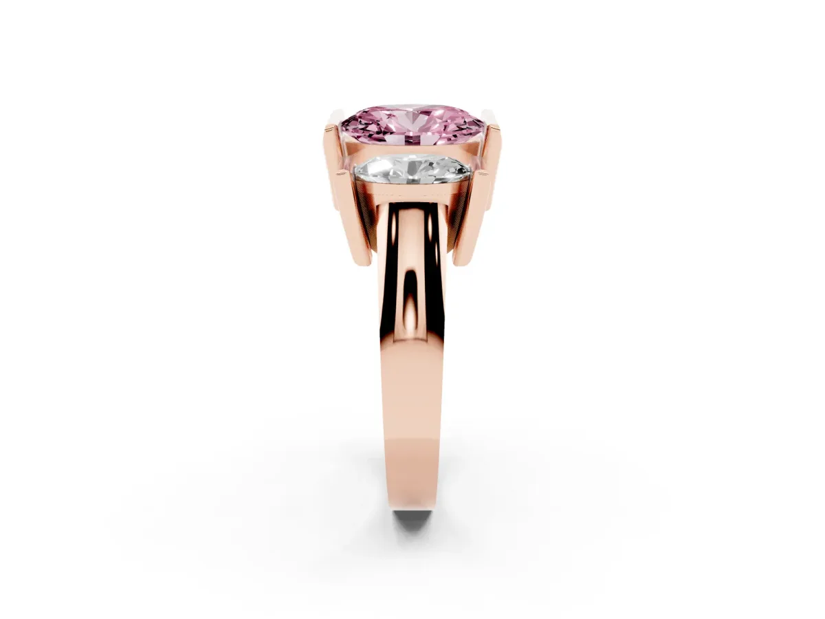 Fancy Pink Three Stone Oval Cut Cut Channel Set Diamond Ring Rose gold