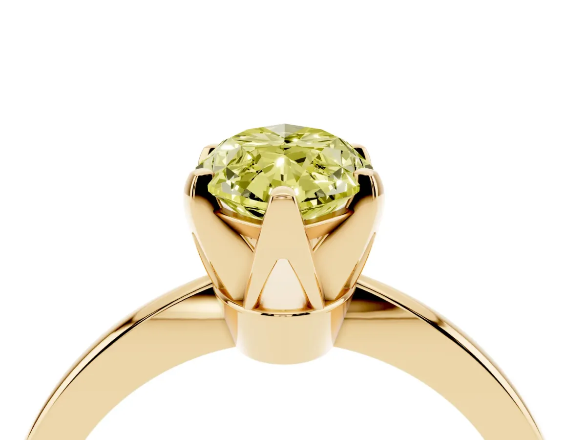 Fancy Yellow Marquise Cut Solitaire Engagement Ring with Six-Prong Setting and Tapered Band Yellow gold