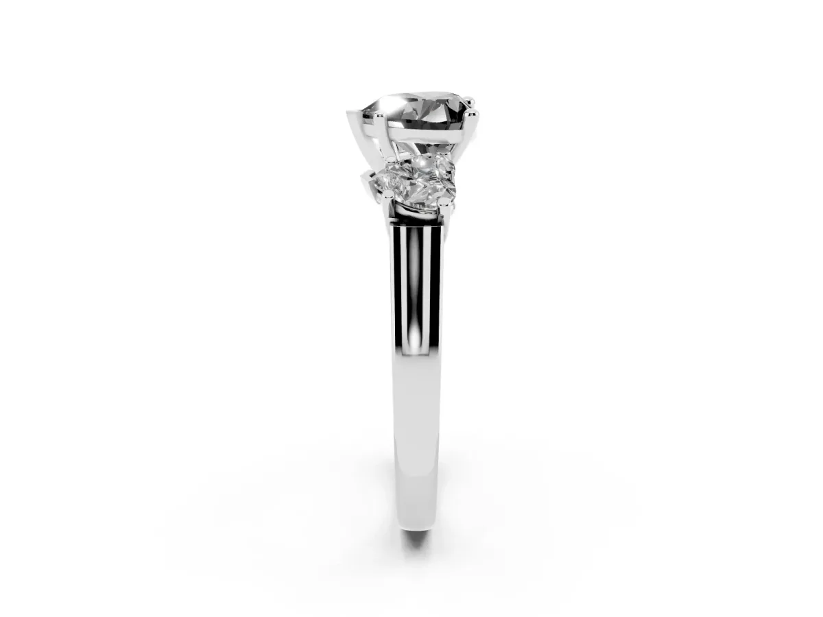Fancy Black Three-Stone Heart Cut Brilliant Diamond Trellis Ring with Comfort Fit Band Silver
