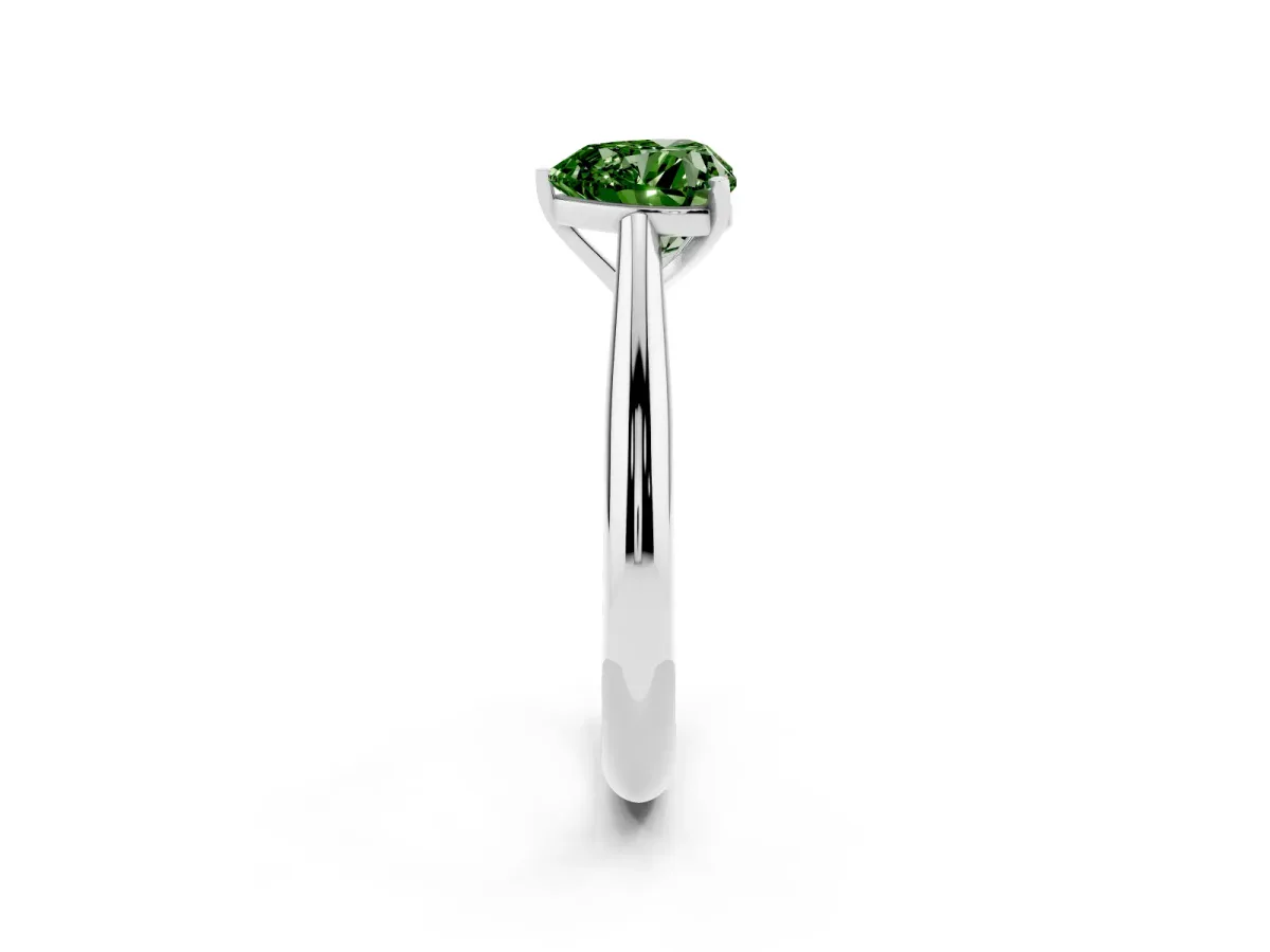 Fancy Green Heart Cut Diamond Solitaire Engagement Ring with Cathedral Setting and Four-Prong Mount Platinum