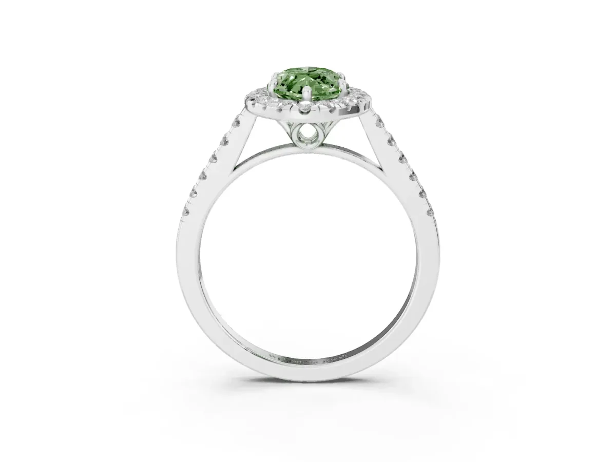 Fancy Green Marquise Cut Halo Pavé Diamond Engagement Ring with Four-Prong Setting Silver