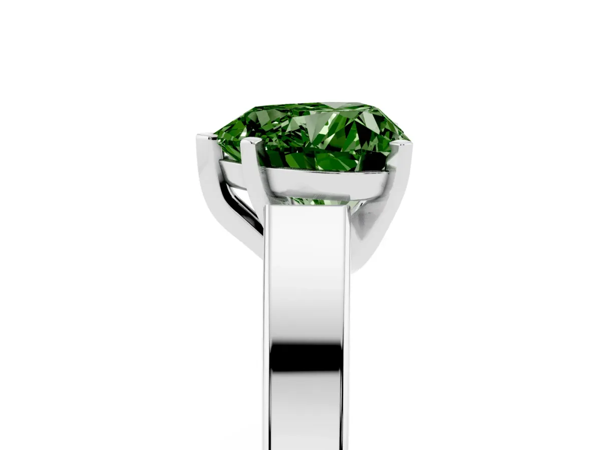 Fancy Green Heart Cut Solitaire Engagement Ring with Four-Prong Setting and Tapered Band Silver