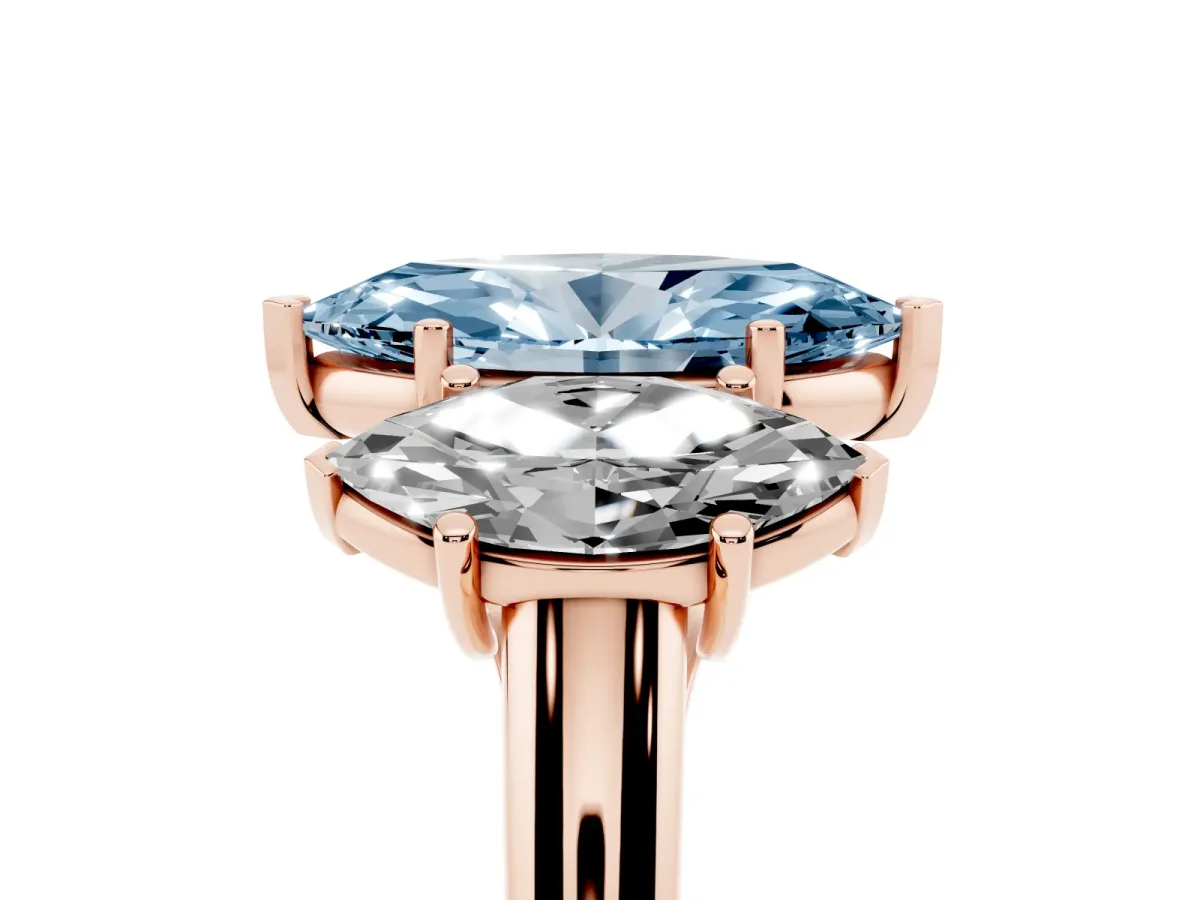 Fancy Blue Three-Stone Marquise Cut Diamond Engagement Ring with Prong Setting Rose gold