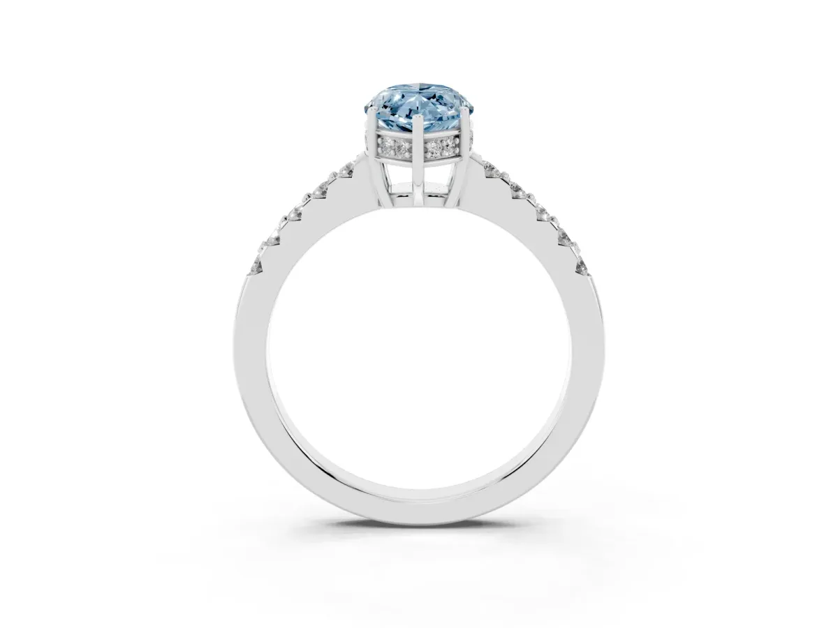 Fancy Blue Marquise Cut Solitaire Diamond Engagement Ring with Pavé Band and Six-Prong Setting White gold