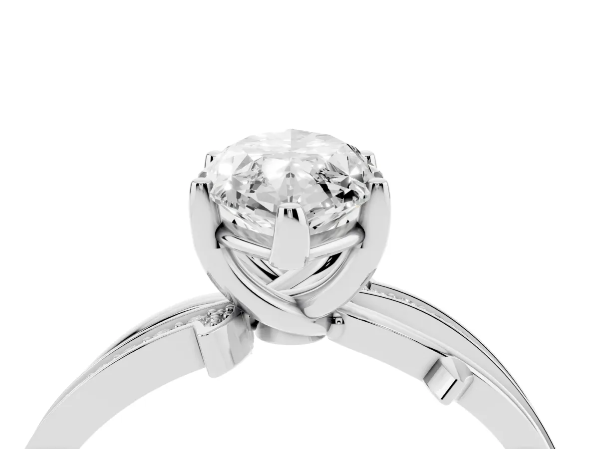Marquise Cut Solitaire Twist Band with Pavé Accents and Four-Prong Setting Silver