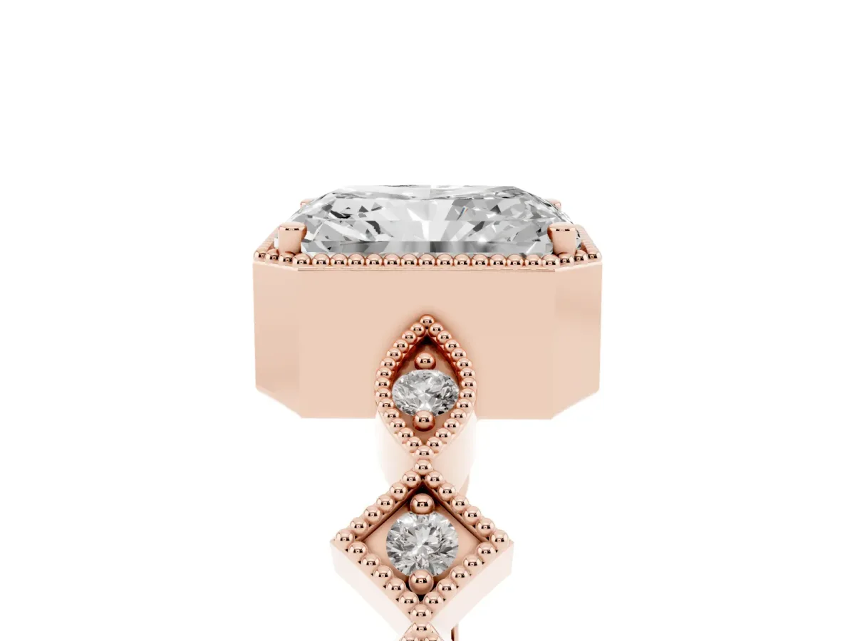 Radiant Cut Milgrain Marquise Diamond Twist Band Ring Rose gold
