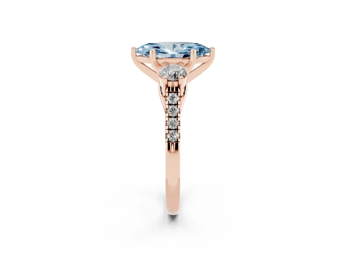 Fancy Blue Three-Stone Marquise Cut Diamond Pavé Band with Four-Prong Setting Rose gold