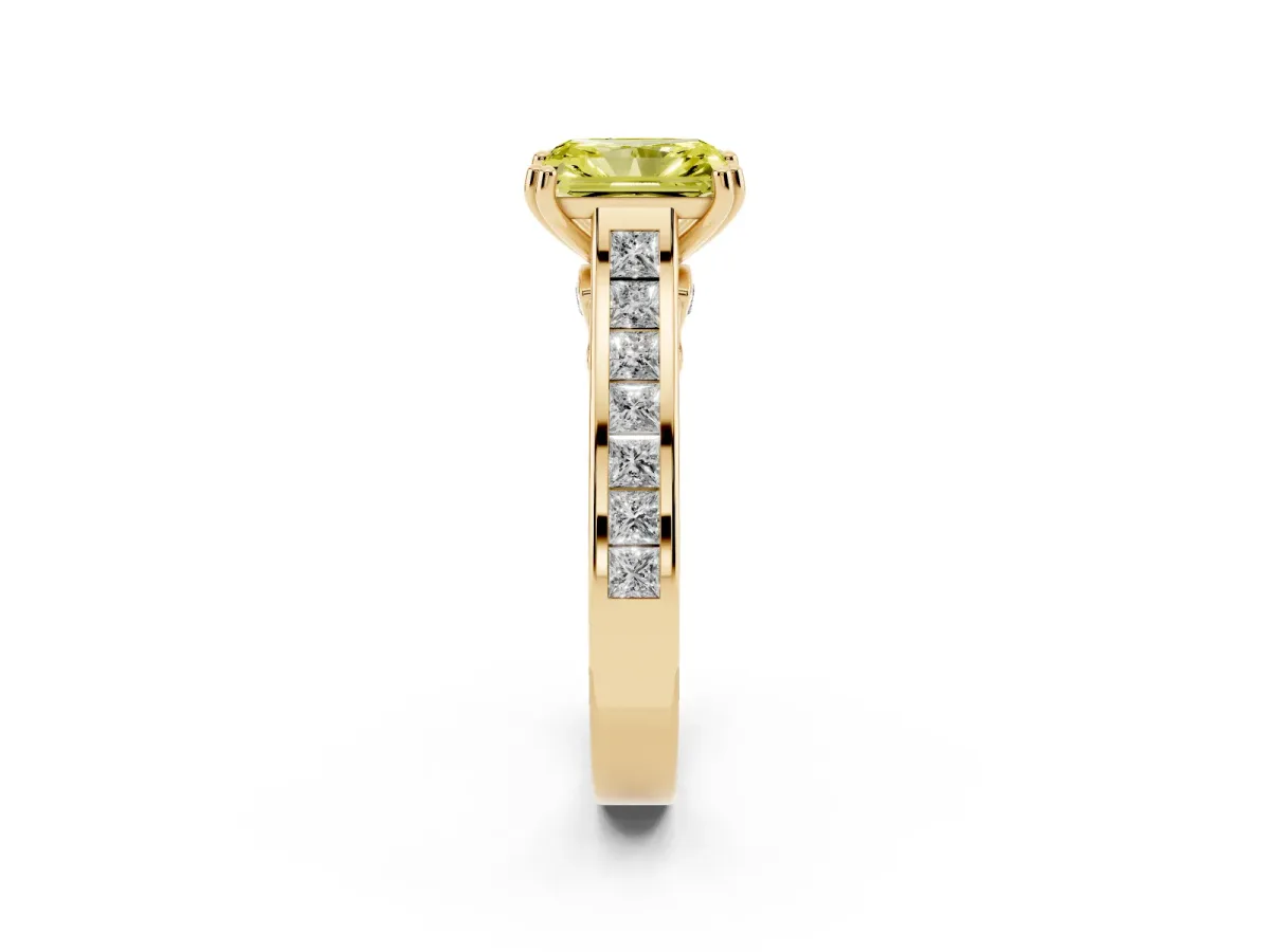 Fancy Yellow Radiant Cut Cut Channel Set Solitaire Engagement Ring with Prong Setting Yellow gold