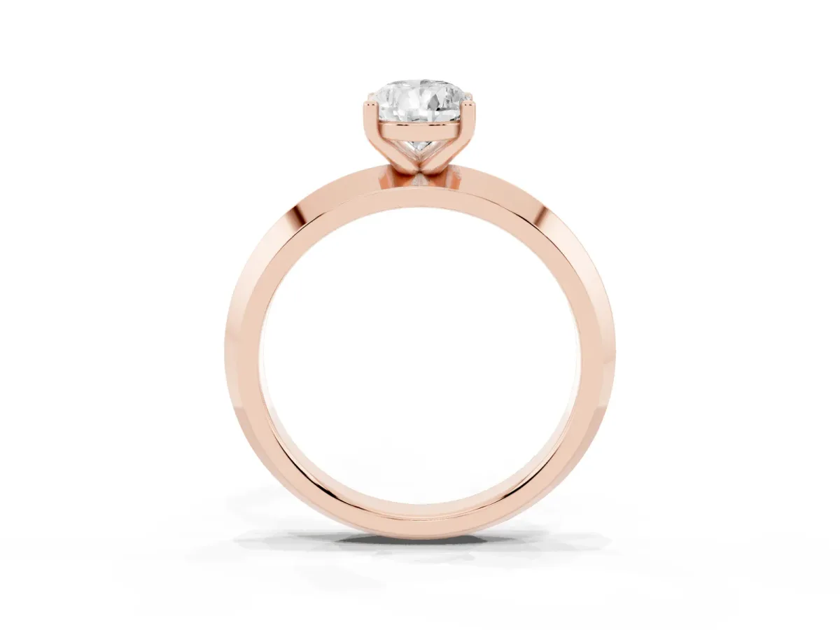 Pear Cut Cut Solitaire Engagement Ring with Flat Band and Four-Prong Setting Rose gold