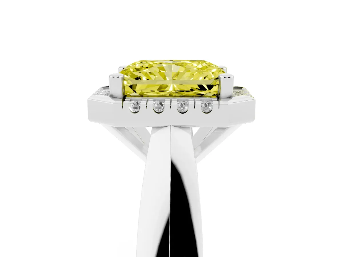 Fancy Yellow Radiant Cut Cut Halo Solitaire Engagement Ring with Square Band and Four-Prong Setting Silver