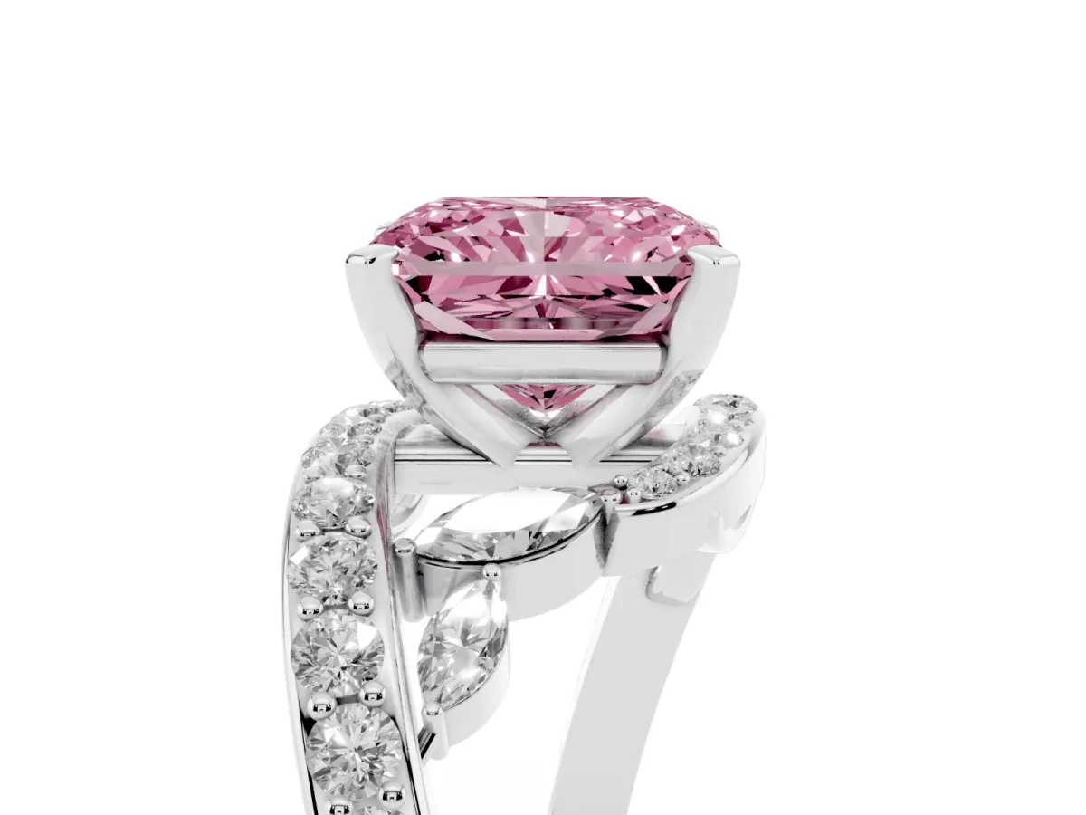 Fancy Pink Radiant Cut Solitaire with Pavé Twist Band and Four-Prong Setting Platinum