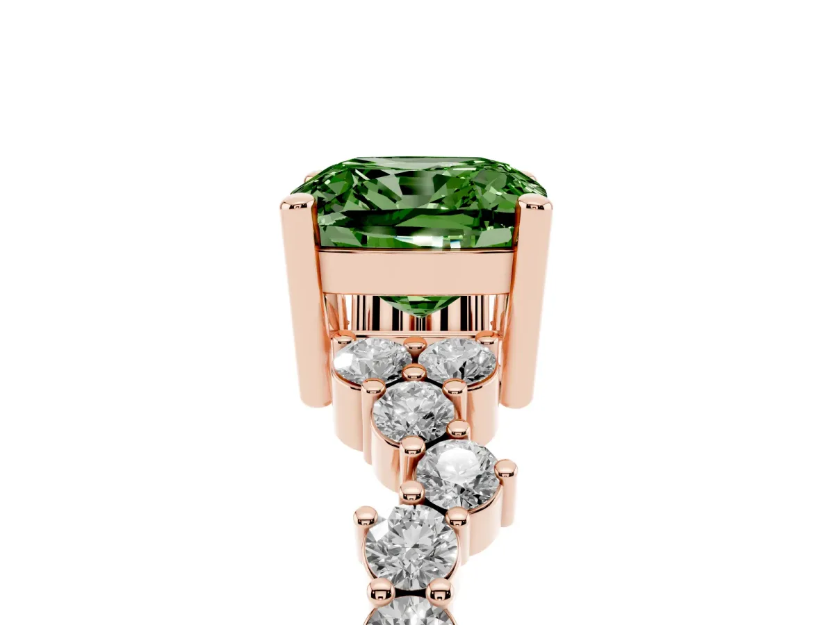 Fancy Green Cushion Cut Diamond Scattered Round Accent Ring with Prong Setting Rose gold