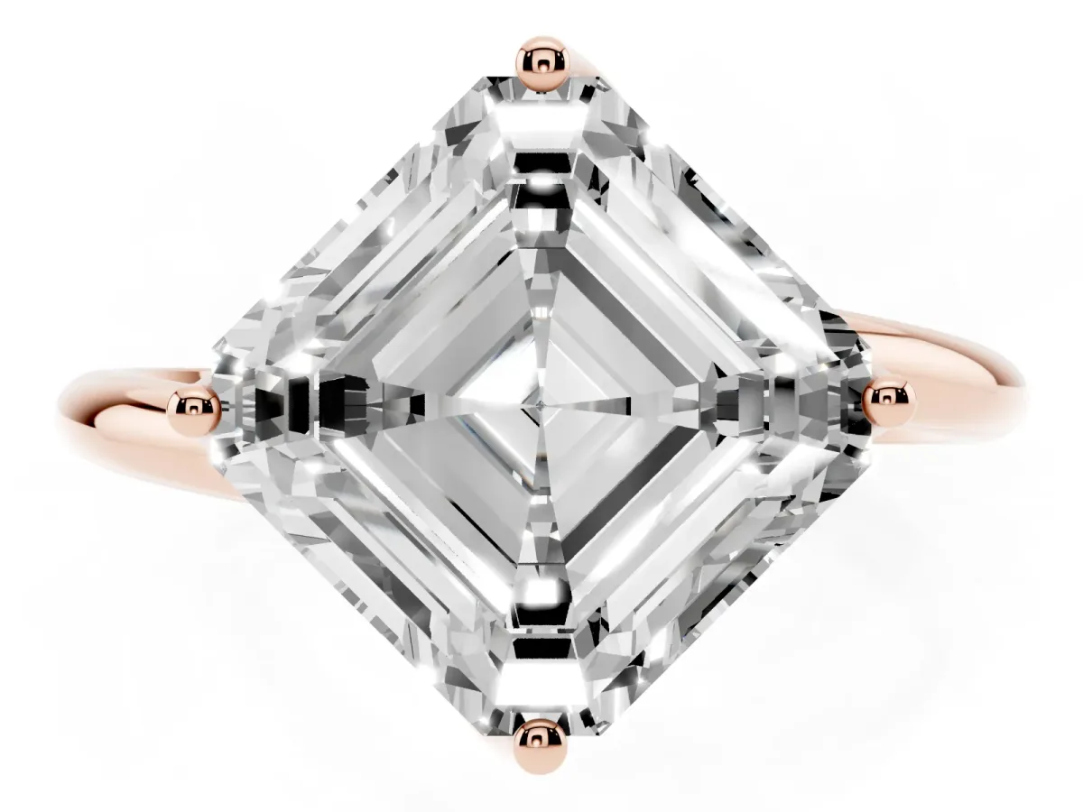 Asscher Cut Diamond Solitaire Engagement Ring with Four-Prong Setting and Classic Band Rose gold