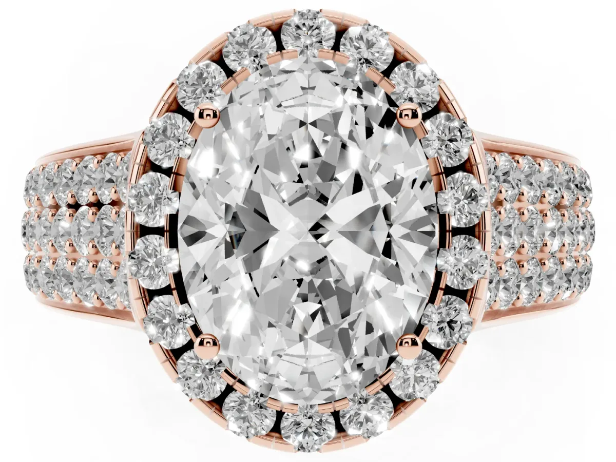 Oval Cut Halo Round Diamond Pave Band with Prong Setting Rose gold