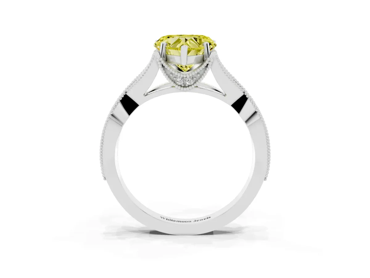 Fancy Yellow Heart Cut Cut Diamond Twisted Band with Milgrain Pave Setting and Four-Prong Setting White gold
