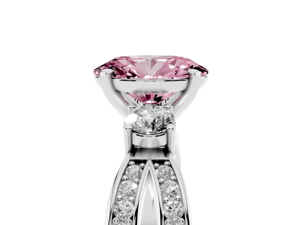 Fancy Pink Three-Stone Oval Cut Cut Diamond Twist Band with Prong Setting Platinum