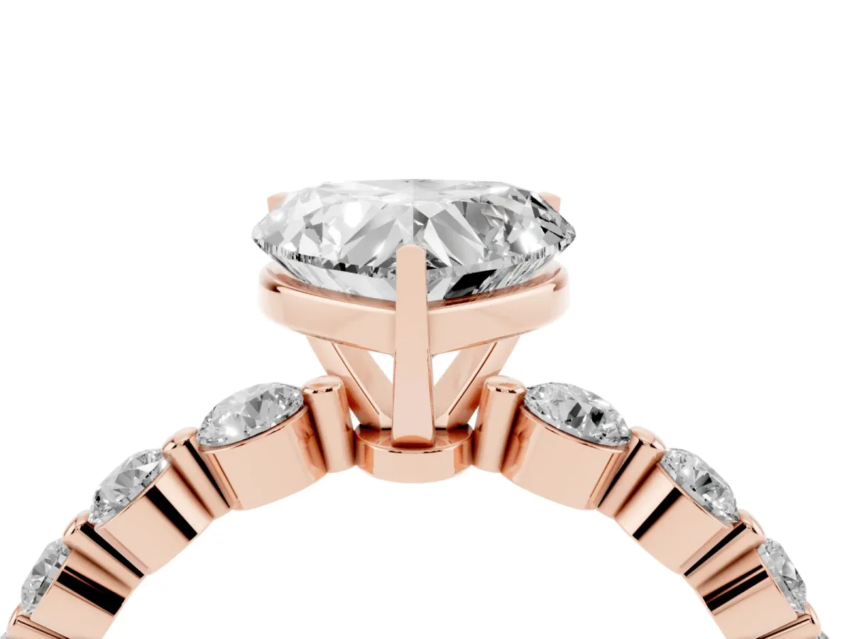 Heart Cut Solitaire Diamond Ring with Pave Band and Four-Prong Setting Rose gold