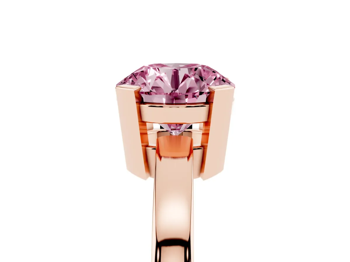 Fancy Pink Round Cut Cut Solitaire Ring with Four-Prong Setting and Classic Band Rose gold