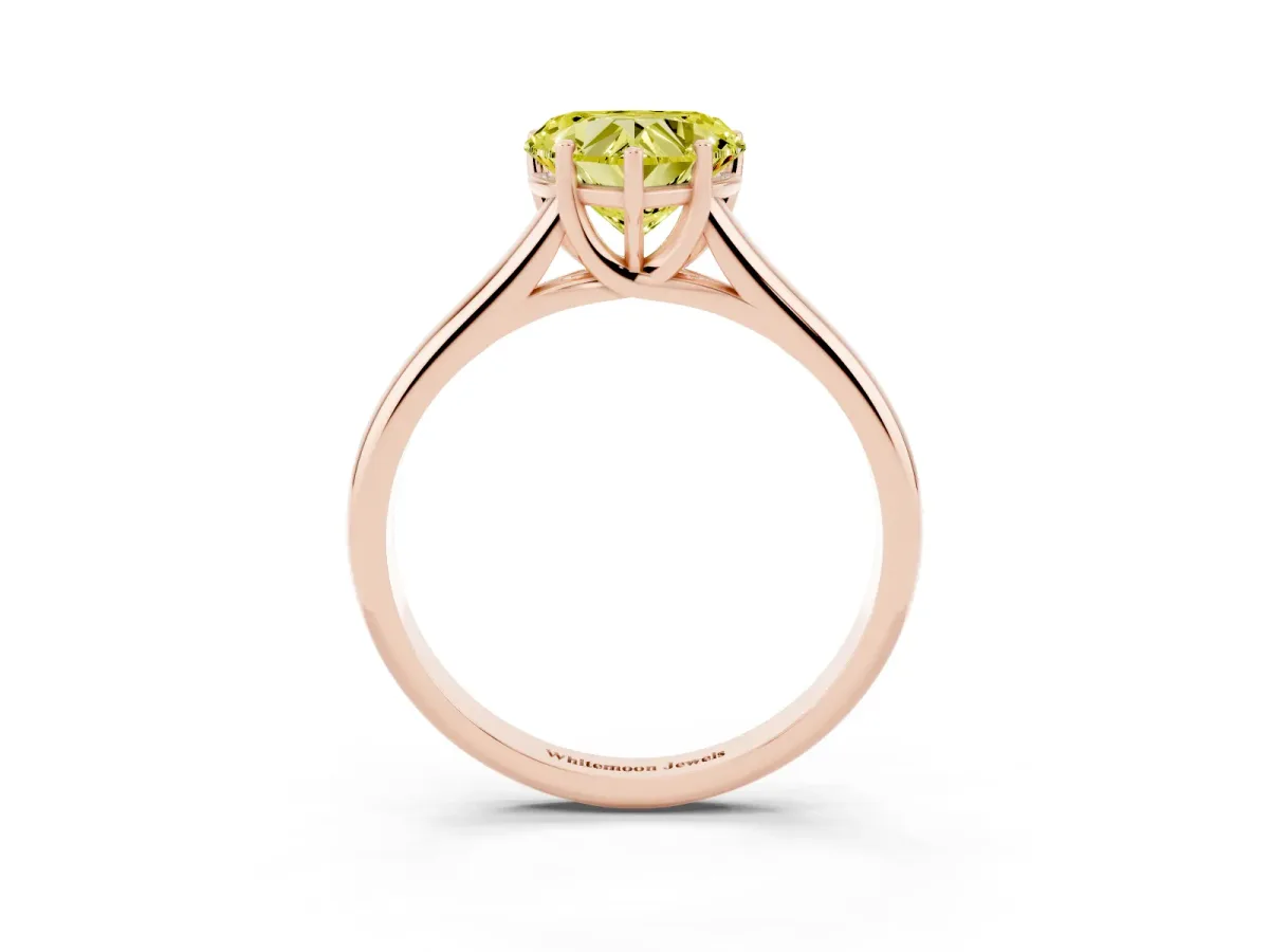 Fancy Yellow Heart Cut Cut Diamond Solitaire Engagement Ring with Tapered Plain Band and Four-Prong Setting Rose gold