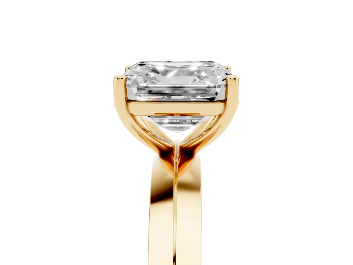 Asscher Cut Cut Solitaire Engagement Ring with Flat Band and Four-Prong Setting Yellow gold