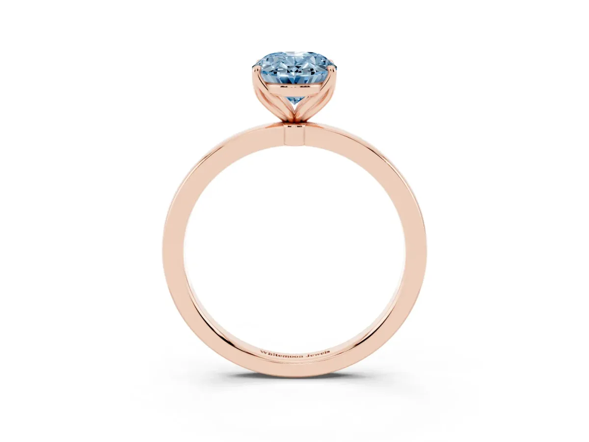 Fancy Blue Oval Cut Diamond Solitaire Ring with Thin Band and Prong Setting Rose gold