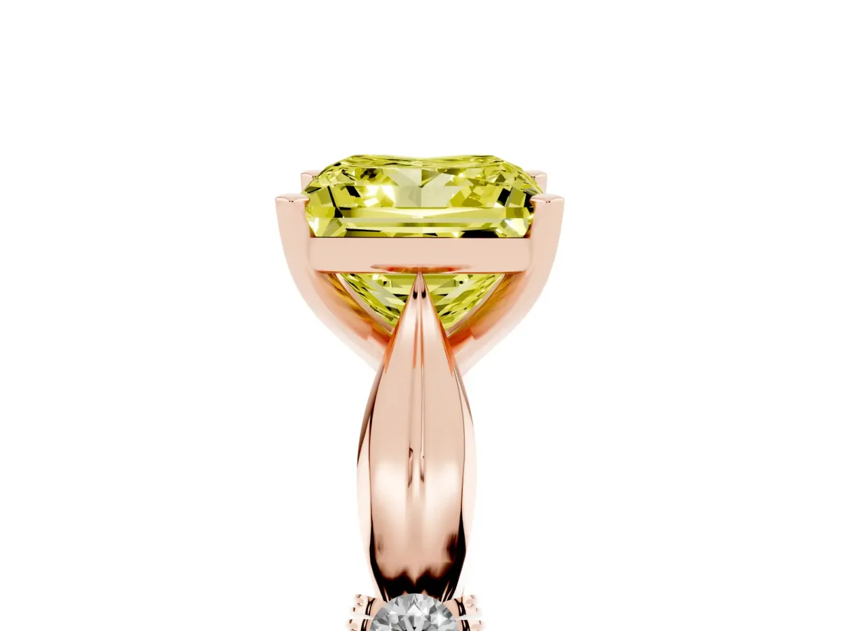 Fancy Yellow Princess Cut Solitaire Diamond Twisted Band with Four-Prong Setting Rose gold