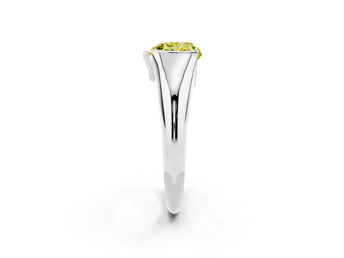 Fancy Yellow Heart Cut Solitaire Tension Set Diamond Ring Silver