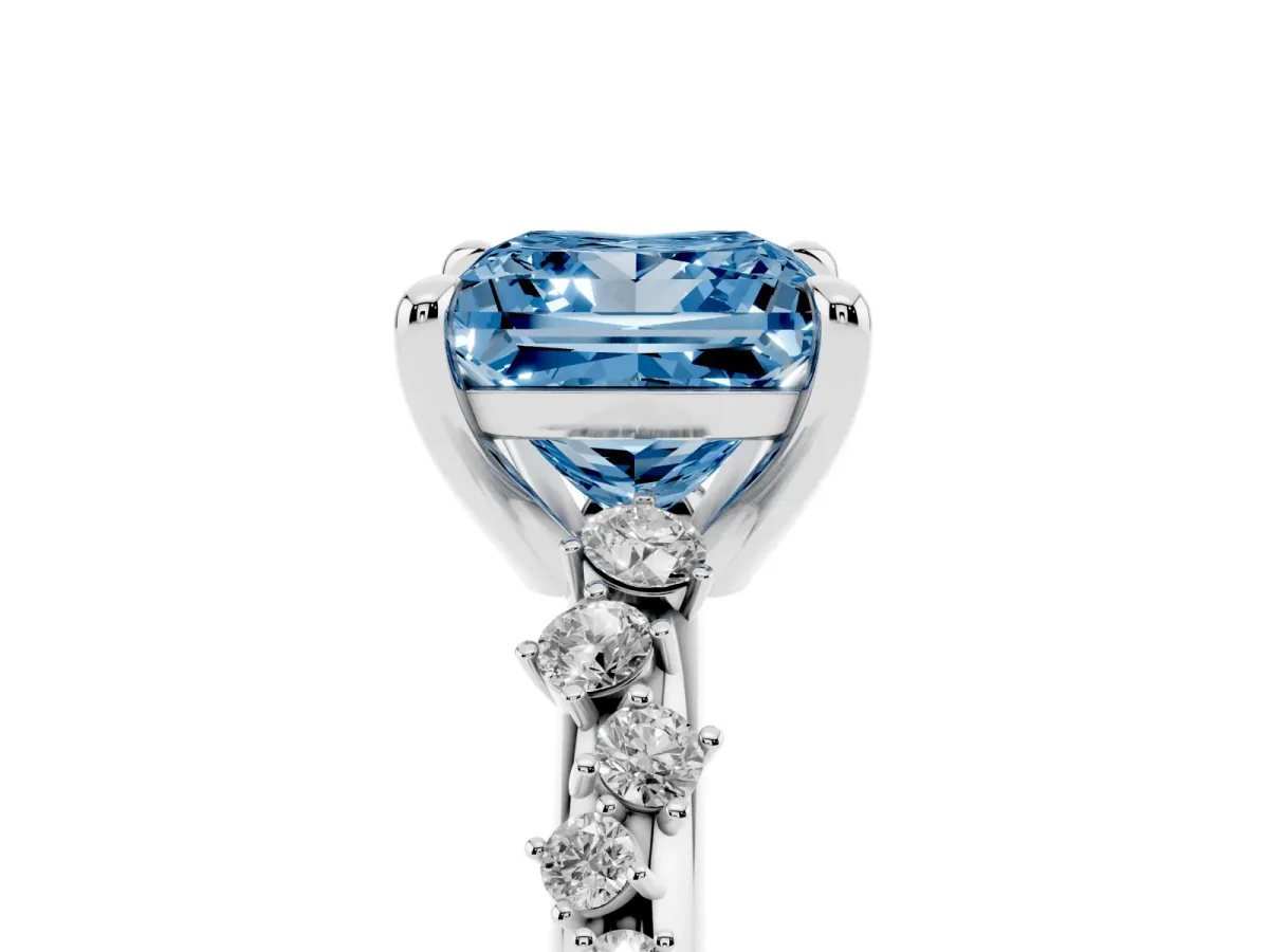 Fancy Blue Princess Cut Cut Diamond Vine Band with Four-Prong Setting Silver