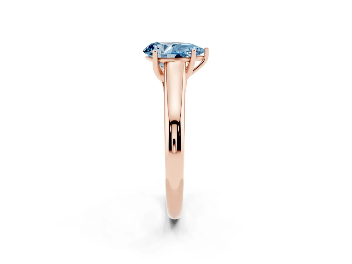 Fancy Blue Pear Cut Solitaire Engagement Ring with Tapered Band and Four-Prong Setting Rose gold