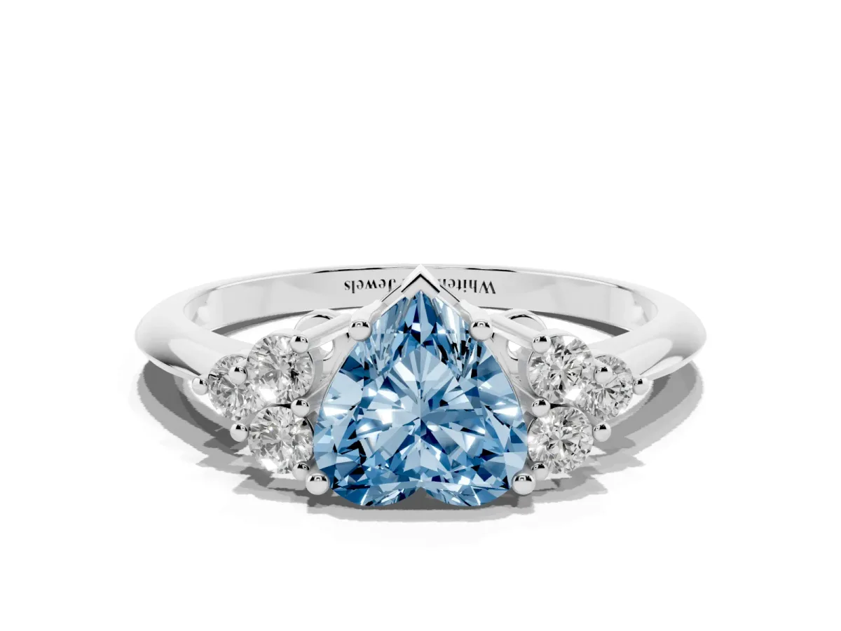 Fancy Blue Heart Cut Cut Diamond Cluster Ring with Solitaire Band and Four-Prong Setting Silver