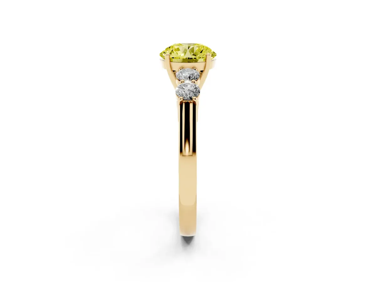 Fancy Yellow Round Cut Cut Diamond Five-Stone Prong Set White Gold Ring Yellow gold
