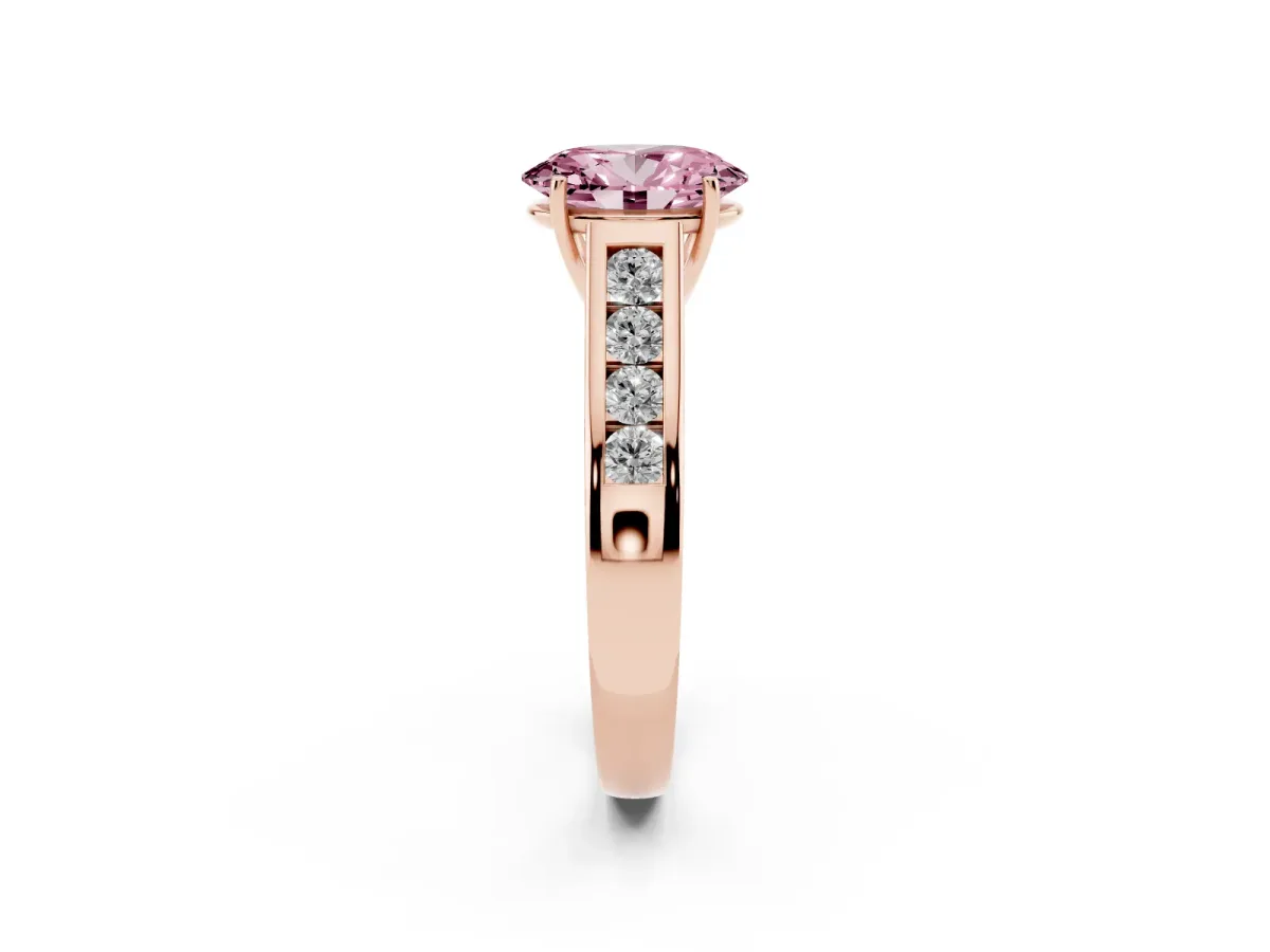 Fancy Pink Oval Cut Brilliant Channel-Set Solitaire Ring with Four-Prong Setting Rose gold