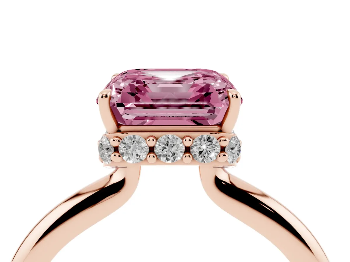 Fancy Pink Asscher Cut Brilliant Solitaire Engagement Ring with Six-Prong Setting and Classic Band Rose gold