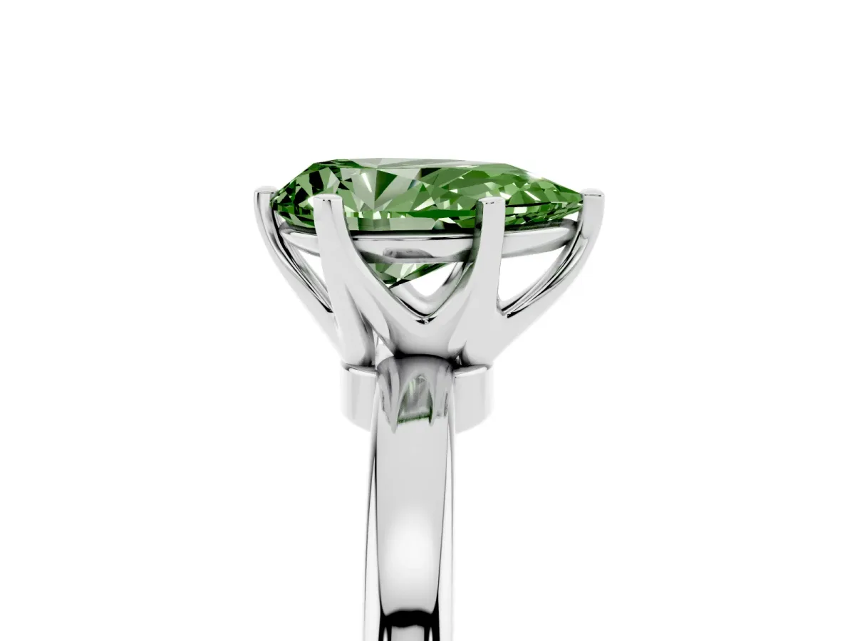 Fancy Green Pear Cut Solitaire Diamond Ring with Six-Prong Setting on a Classic Band Silver
