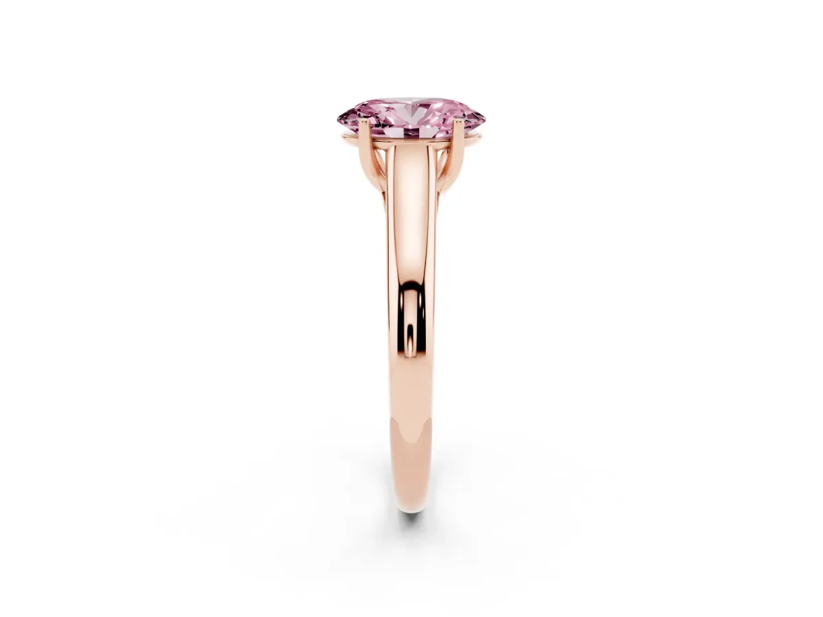Fancy Pink Oval Cut Solitaire Engagement Ring with Tapered Band and Four-Prong Setting Rose gold