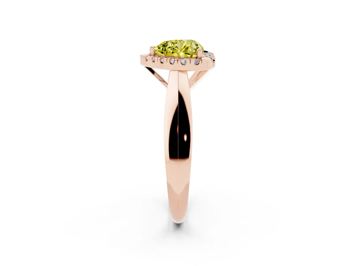 Fancy Yellow Heart Cut Cut Halo Solitaire Engagement Ring with Square Band and Four-Prong Setting Rose gold