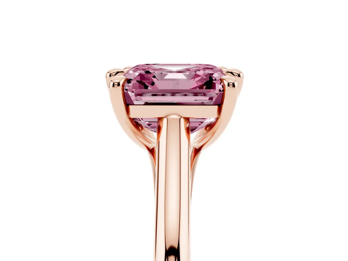 Fancy Pink Asscher Cut Solitaire Engagement Ring with Six-Prong Setting and Classic Band Rose gold