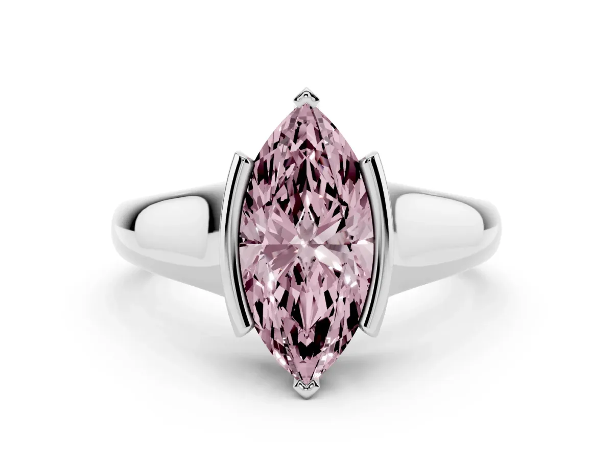 Fancy Pink Marquise Cut Solitaire Tension Set Diamond Ring with Split Shank Band Silver