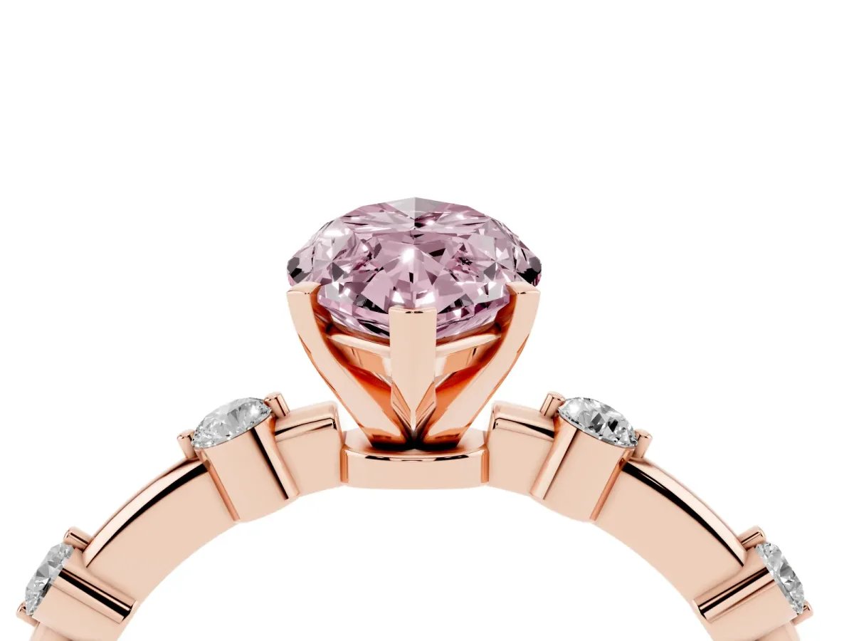 Fancy Pink Marquise Cut Solitaire Diamond Ring with Bezel Set Side Stones and Prong Setting Rose gold