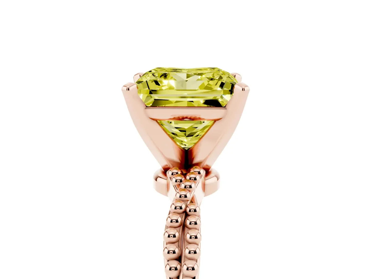 Fancy Yellow Princess Cut Solitaire Twisted Band with Bead Prong Setting Rose gold