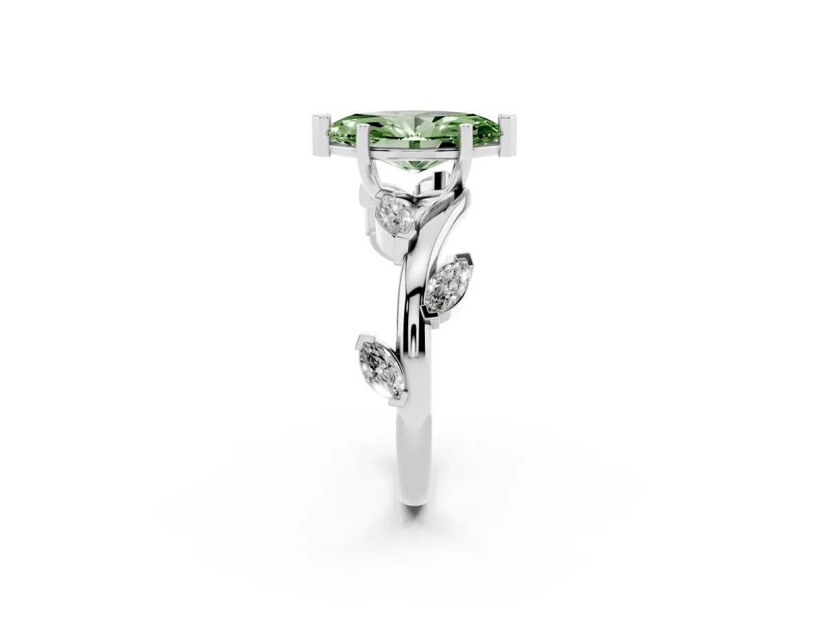 Fancy Green Marquise Cut Solitaire Twisted Band Marquise Accent Prong Setting Ring Silver