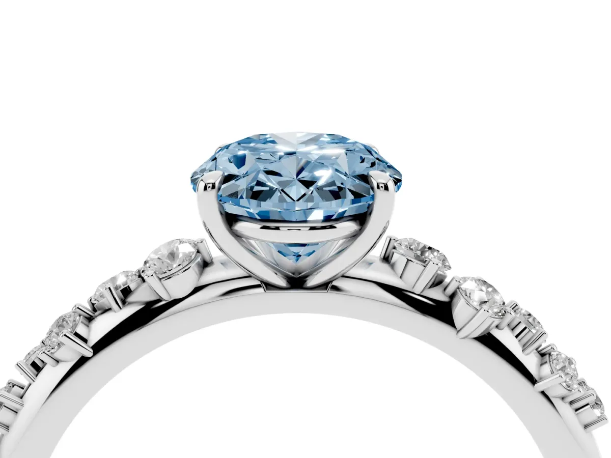 Fancy Blue Oval Cut Diamond Cluster Prong-Set Solitaire Ring Platinum