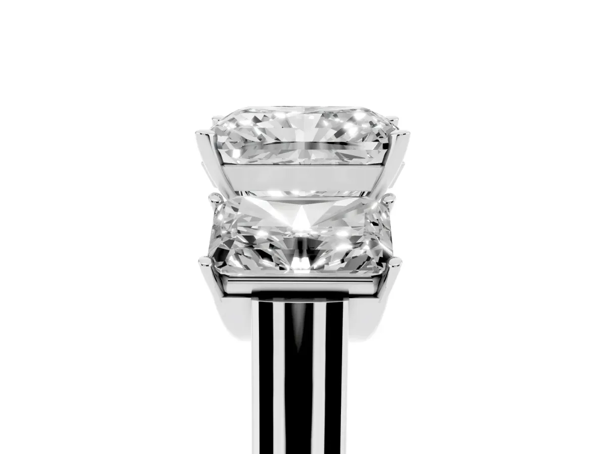 Three-Stone Radiant Cut Brilliant Diamond Trellis Ring with Comfort Fit Band Platinum