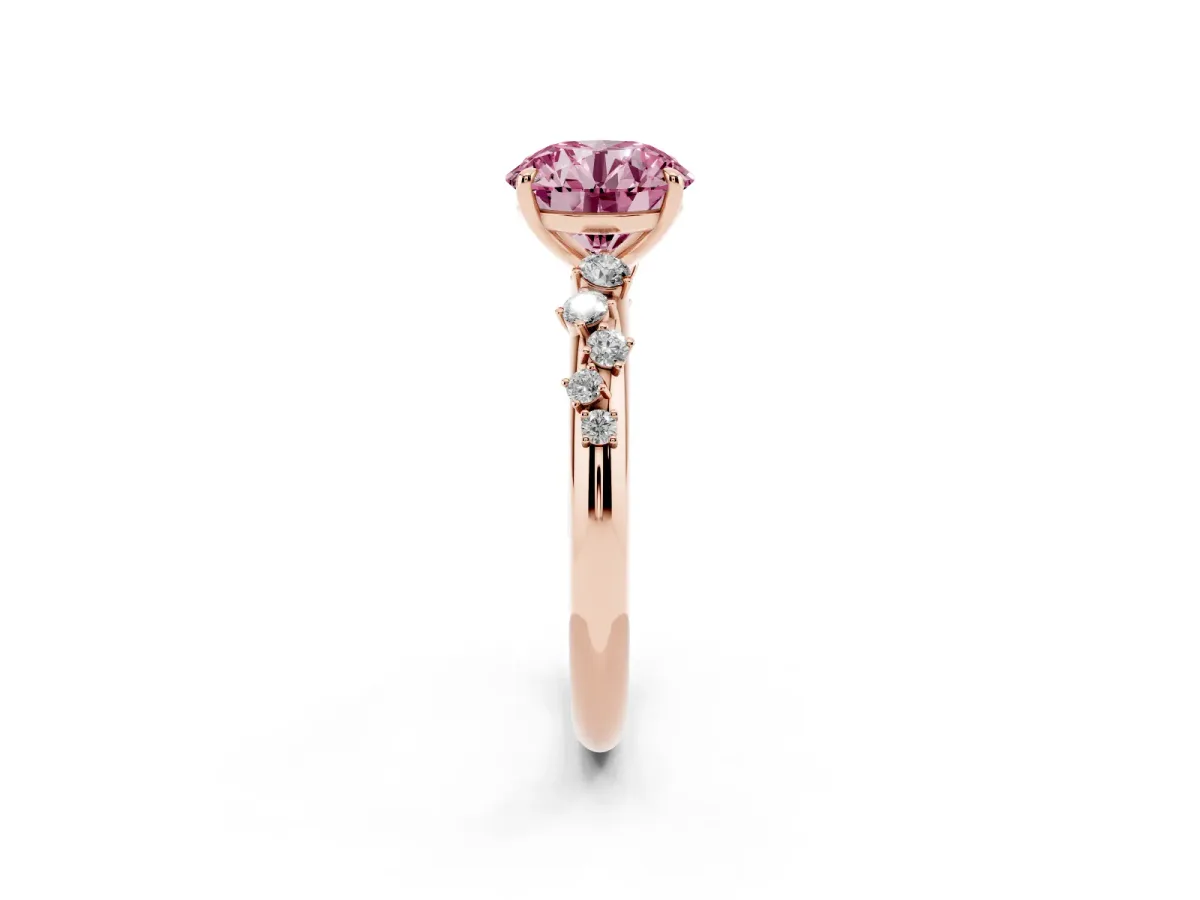 Fancy Pink Round Cut Diamond Cluster Prong-Set Solitaire Ring Rose gold