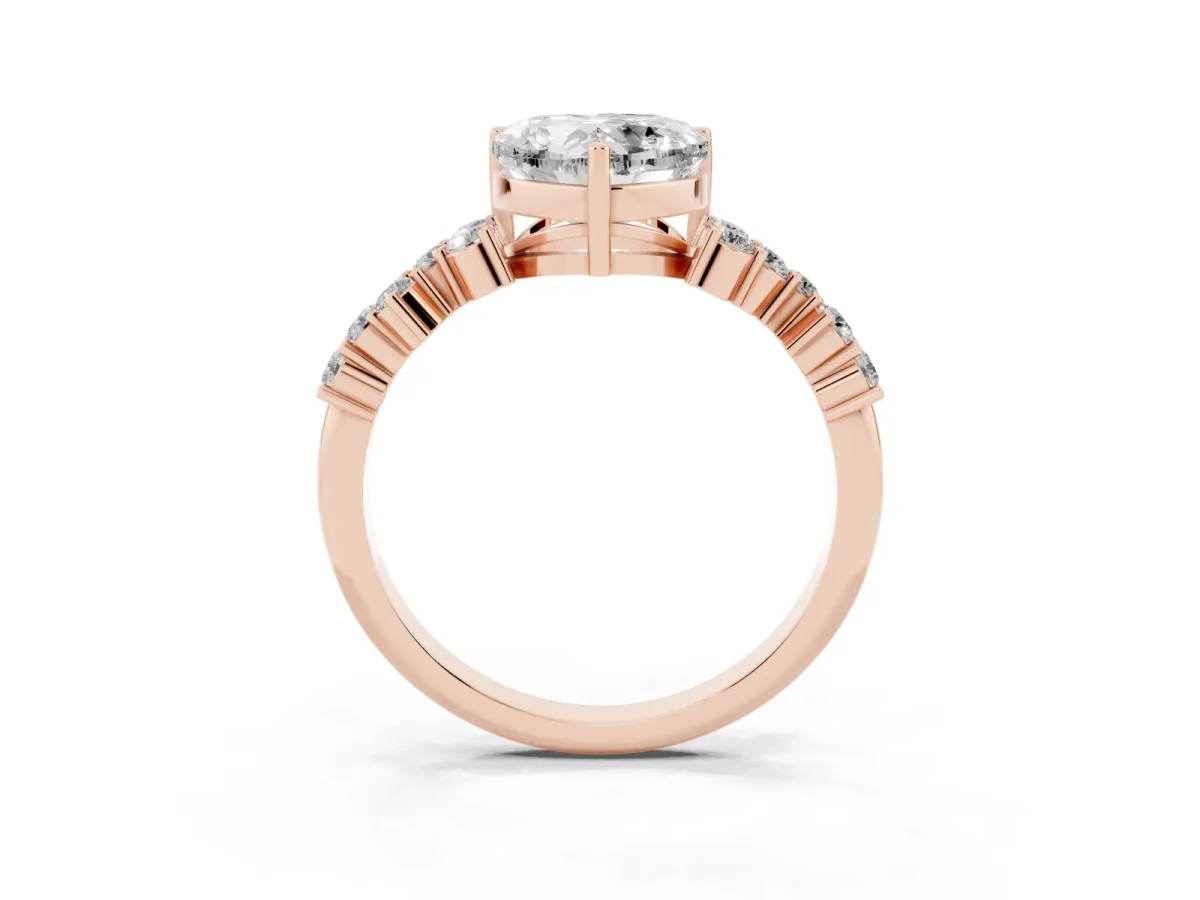 Heart Cut Diamond Scattered Round Accent Ring with Prong Setting Rose gold