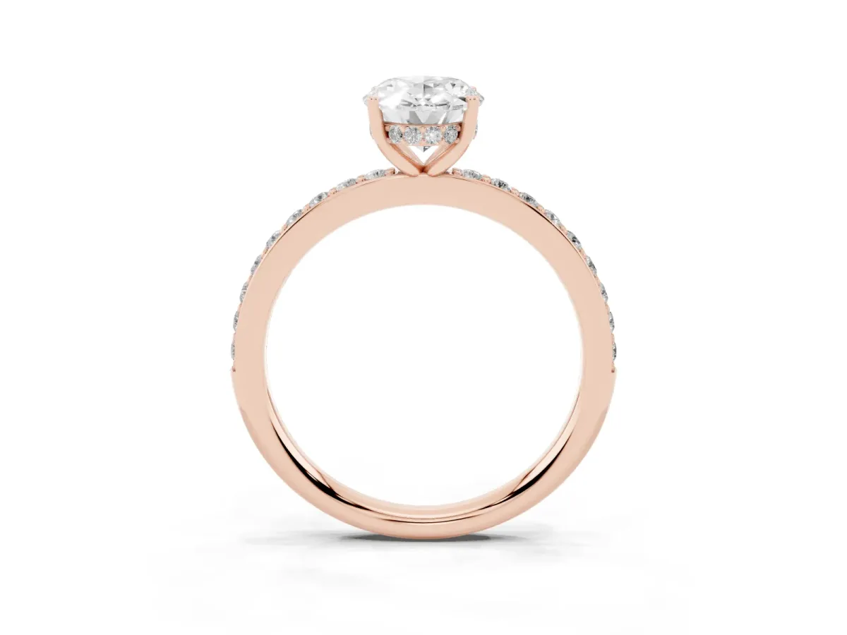 Oval Cut Cut Diamond Pavé Band Ring with Four-Prong Setting Rose gold