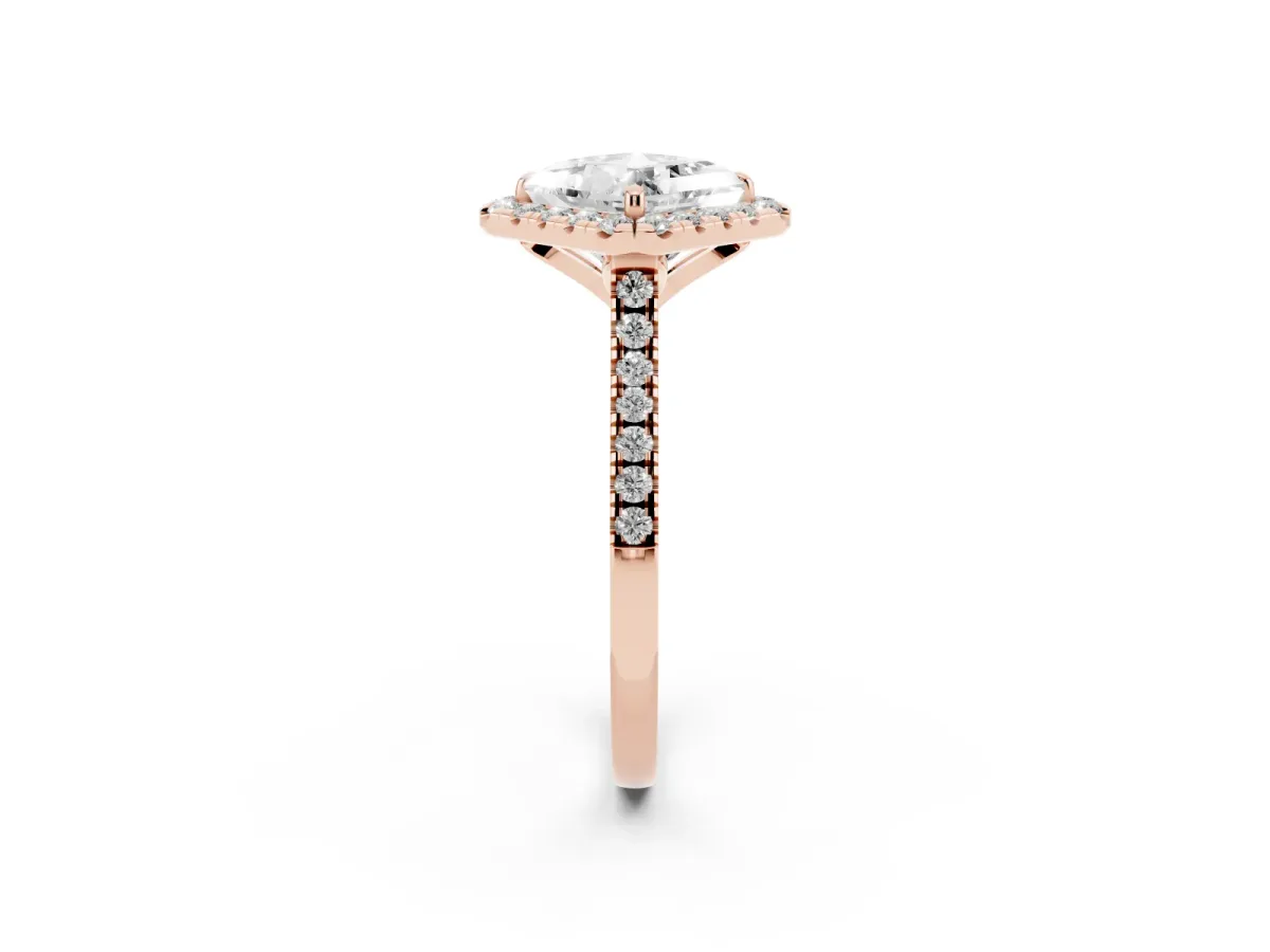 Princess Cut Diamond Cushion Halo Ring with Pavé Band Rose gold