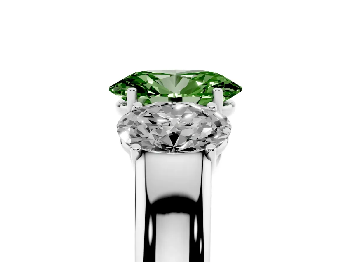 Fancy Green Three-Stone Oval Cut Cut Diamond Ring with Prong Setting and Classic Band Silver
