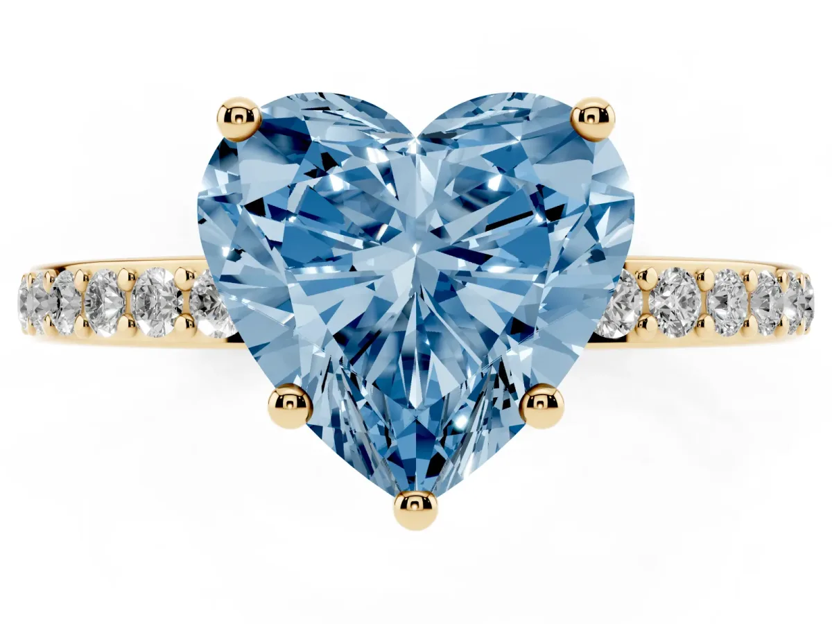 Fancy Blue Heart Cut Cut Diamond Pavé Band Ring with Four-Prong Setting Yellow gold