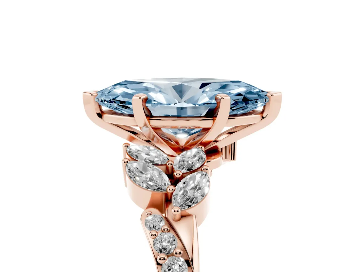 Fancy Blue Marquise Cut Solitaire Marquise Twist Band with Six-Prong Setting Rose gold